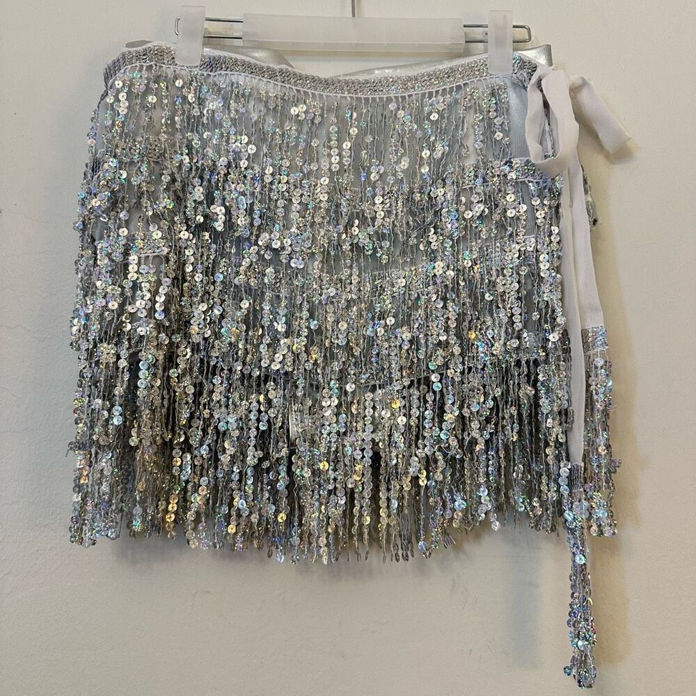 Kepblom Costume Belly Dance Sequin Fringe Wrap Skirt & Booty Short 2Piece Set Si